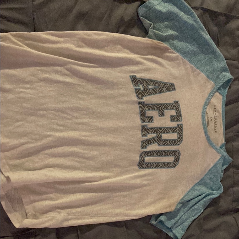 Aeropostale Blue and White Short Sleeve Tee